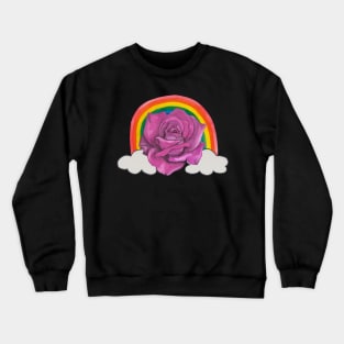 Pink rose with rainbow and clouds Crewneck Sweatshirt